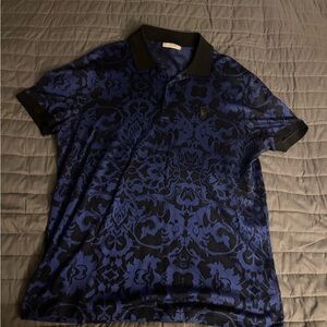 Versace Black and Blue Patterned Polo Shirt